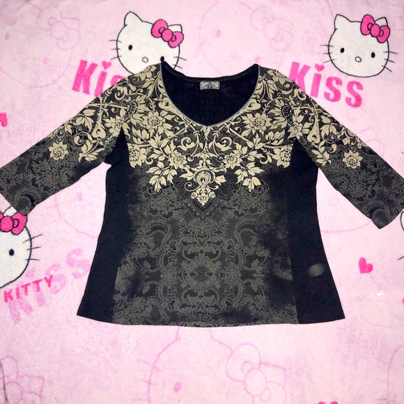 y2k grunge boho floral v neck t shirt - Picture 1 of 7